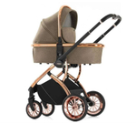 Коляска с выдвижной ручкой Luxmom 770, автолюлька /коричневый/золотая рама