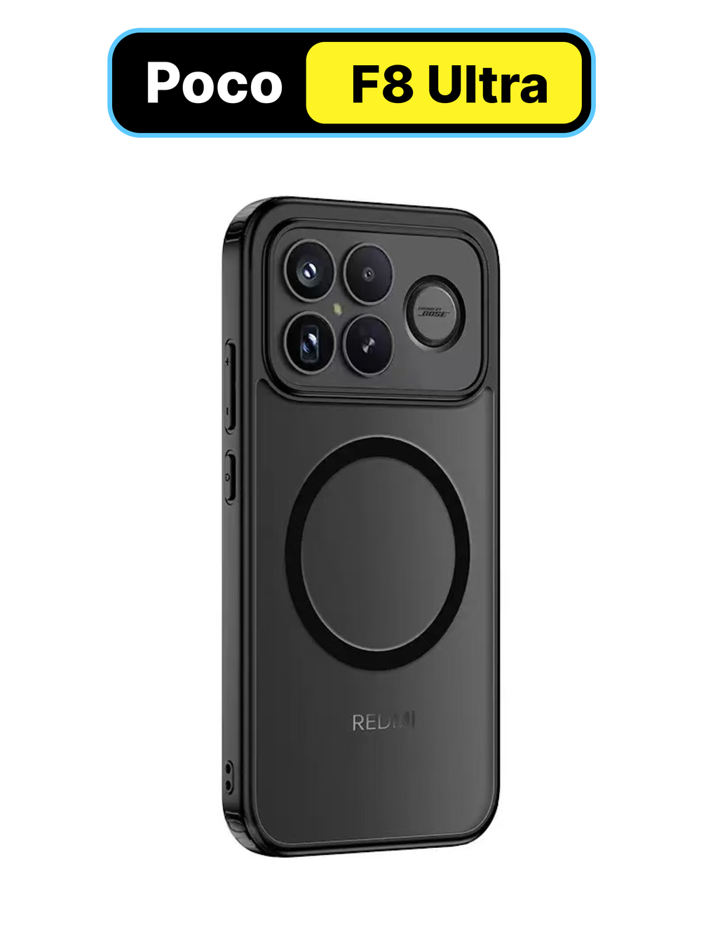 Чехол с Магсейф для Poco F8 Ultra прозрачный матовый с черным бортом WLONS