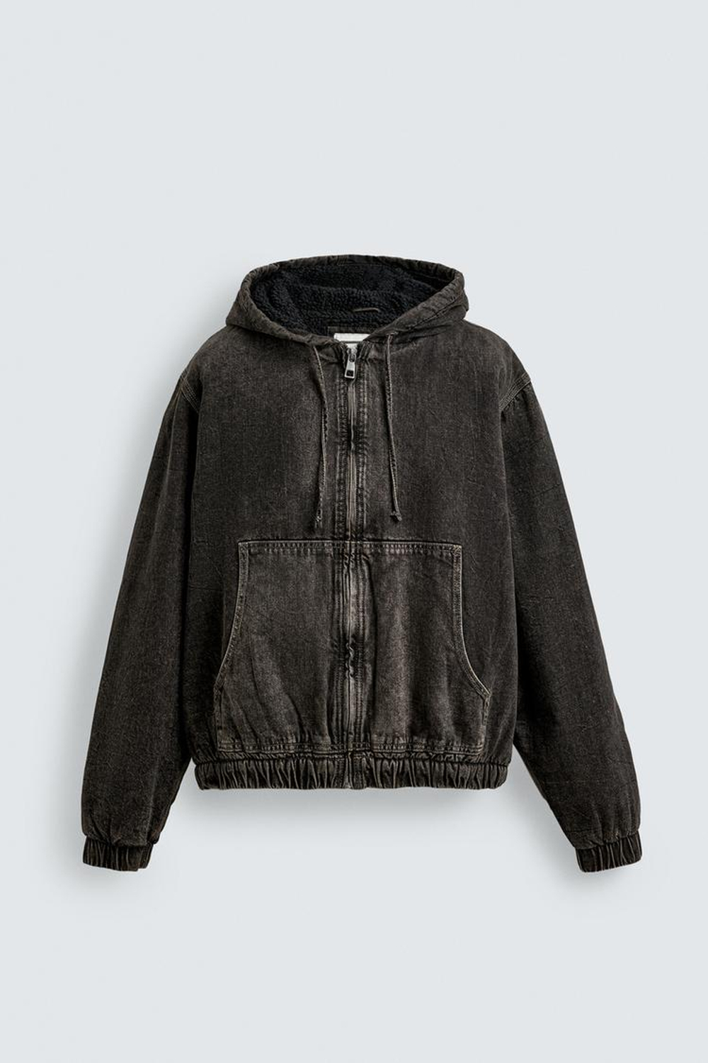 ZARA ДЖИНСОВАЯ КУРТКА С КАПЮШОНОМ И ОТДЕЛКОЙ ИЗ ИСКУССТВЕННОЙ ОВЧИНЫ, СЕРЫЙ