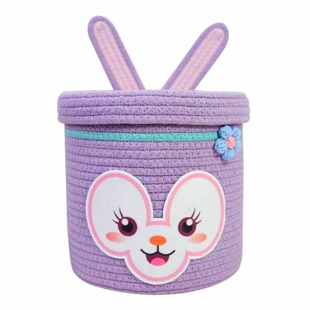 Корзина для хранения одежды вещей  игрушек плетеная с крышкой, сиреневая