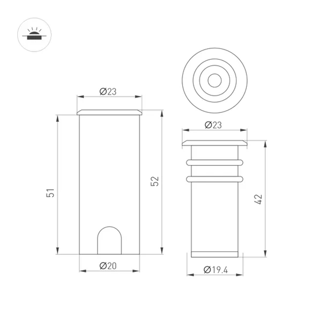 Светильник ART-PELURU-GROUND-R23-1W Warm3000 (GR, 100 deg, 24V) (Arlight, IP67 Металл, 3 года) 057831