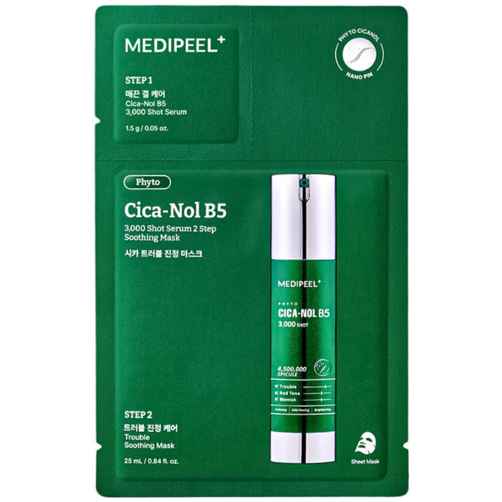 Маска-сыворотка с центеллой и спикулами Medi-Peel Phyto Cica-Nol B5 3000 Shot Serum 2 Step Mask,25мл