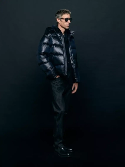 Massimo Dutti Стеганая куртка из сатина с водоотталкивающей пропиткой, темно-синий