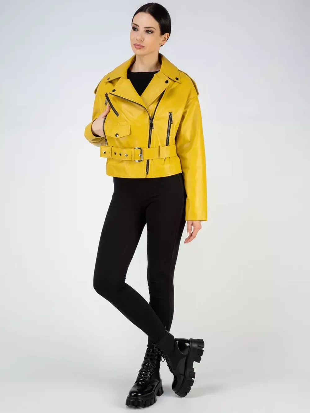 Кожаная куртка демисезонная косуха оверсайз