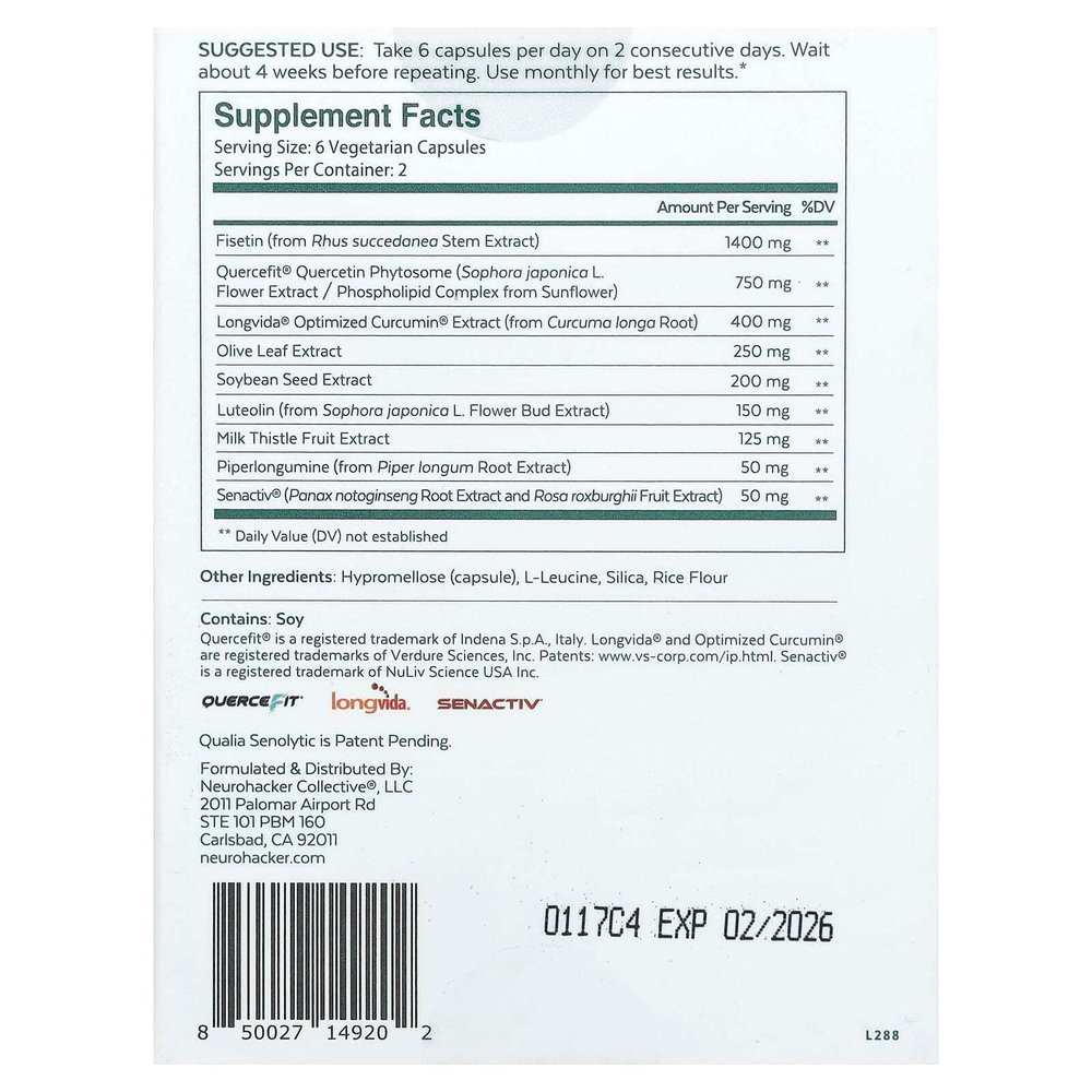 Qualia, Senolytic, 12 Capsules