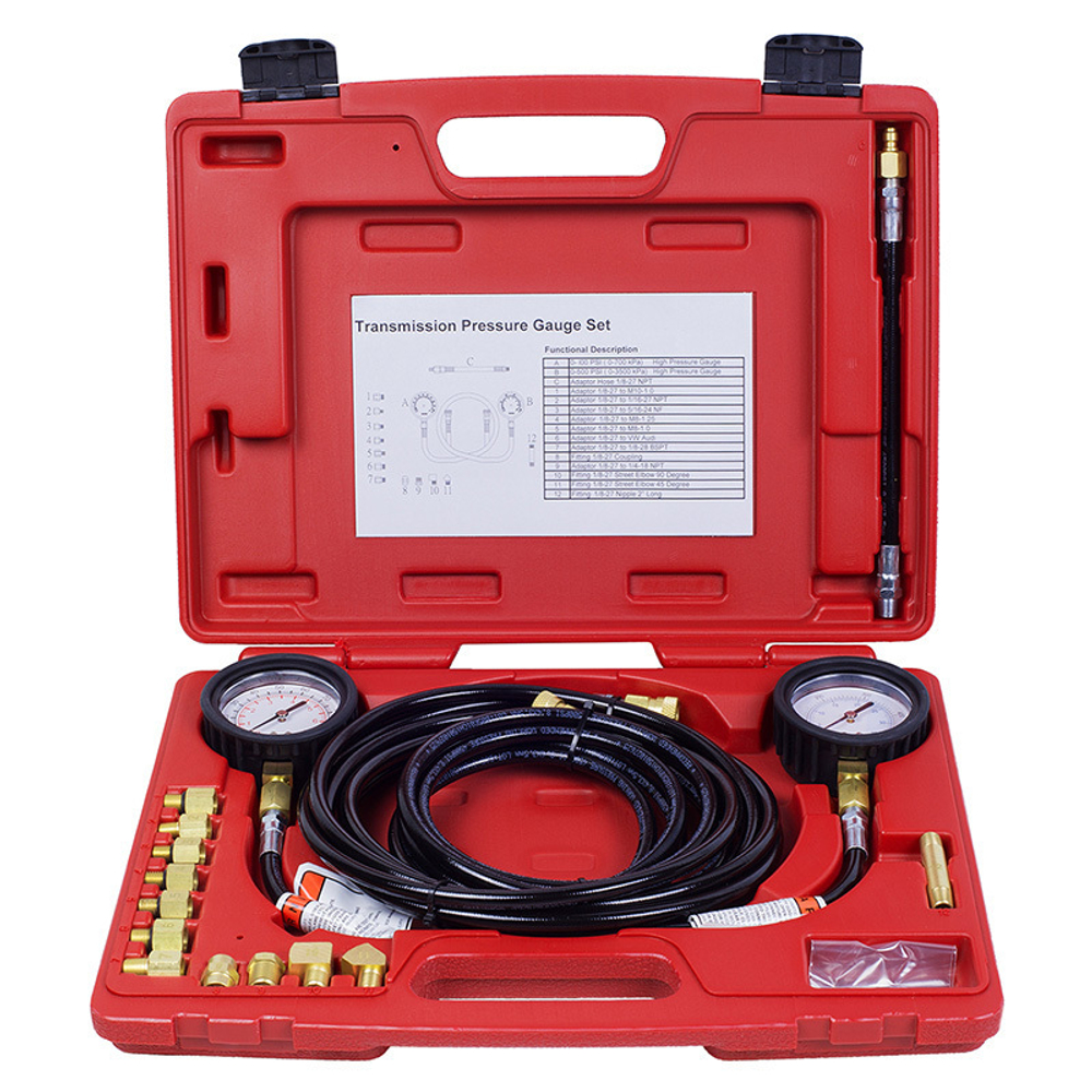 МАСТАК (120-20023C) Манометр для измерения давления масла, два манометра 0-7 и 0-35 бар, комплект адаптеров