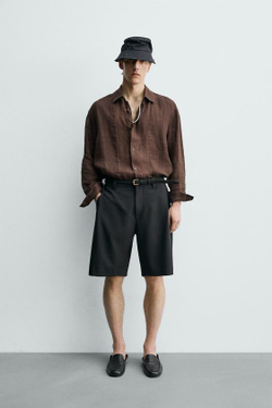 ZARA ШОРТЫ RELAXED FIT С БОКОВЫМИ СКЛАДКАМИ, ЧЕРНЫЙ