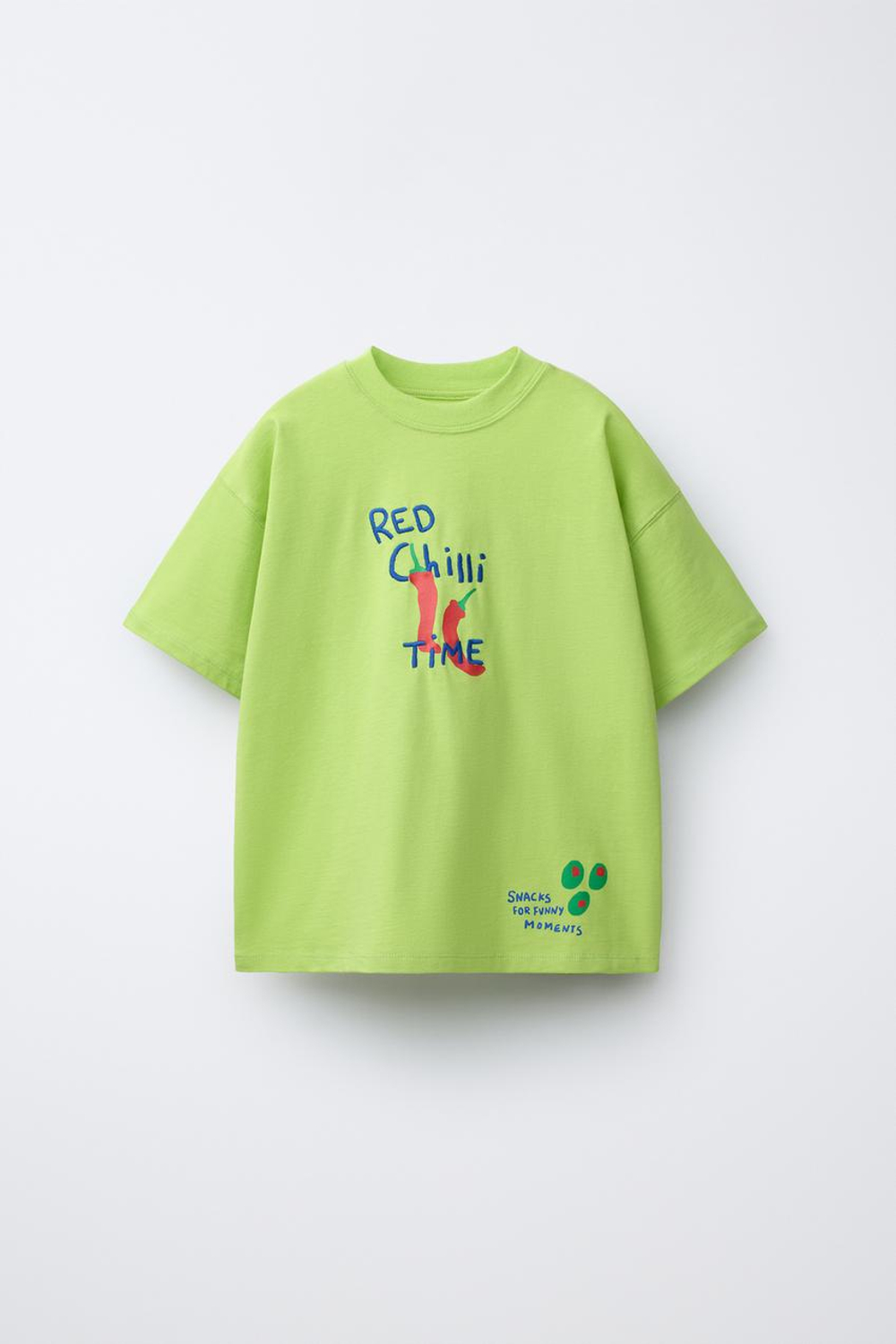 ZARA ФУТБОЛКА С ПРИНТОМ, ЛАЙМОВЫЙ