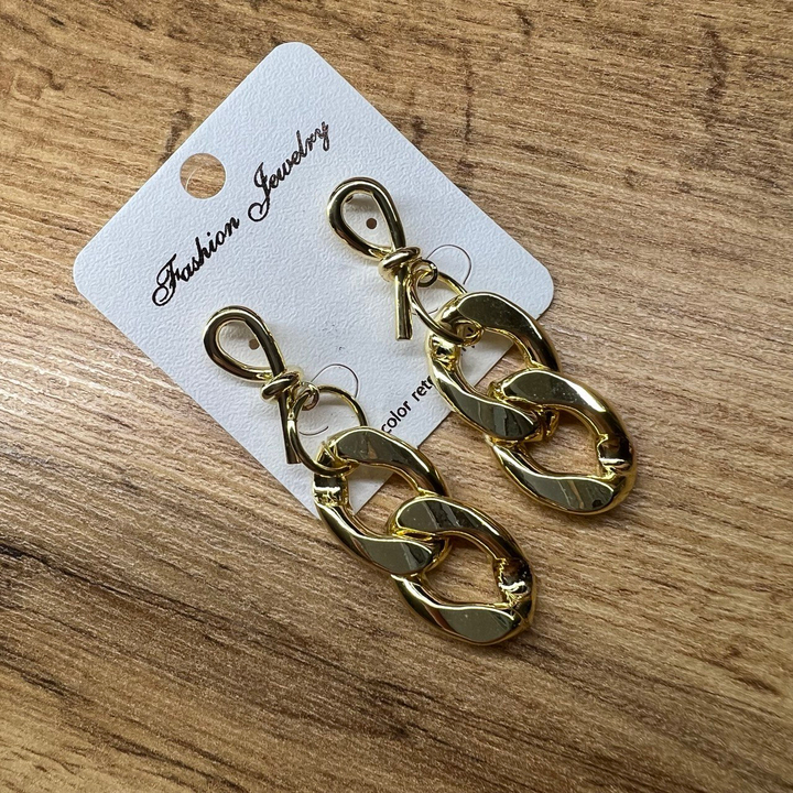 Серьги "Цепи" бантик панцирное плетение 2 звена металл золотистый желтый