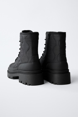 ZARA СТЕГАНЫЕ БОТИНКИ НА ШНУРОВКЕ, ЧЕРНЫЙ