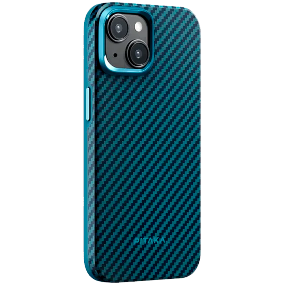 Чехол из арамидного волокна с поддержкой MagSafe PITAKA MagEZ Case 4 1500D для iPhone 15, Black / Blue Twill (Cаржевое переплетение)