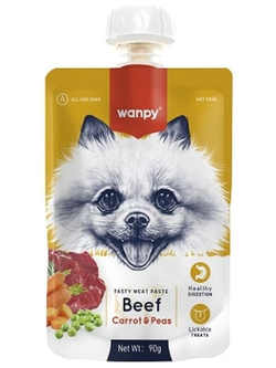 Wanpy Dog Лакомство для собак Мясной мусс из говядины и моркови с горохом 90 г