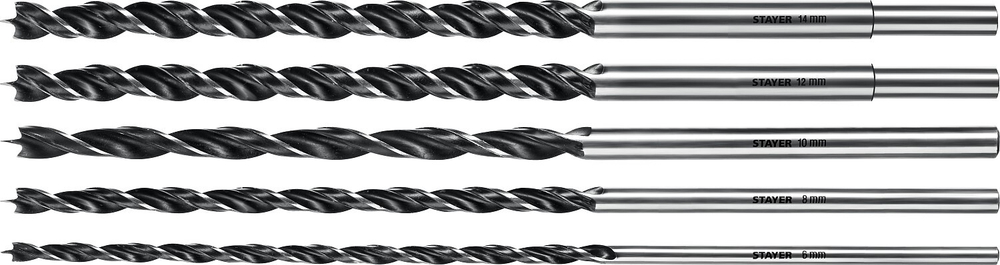 STAYER Maxdrill, 5 шт: 6-8-10-12-14 х 300 мм, набор сверл спиральных по дереву (2943-300-H5)