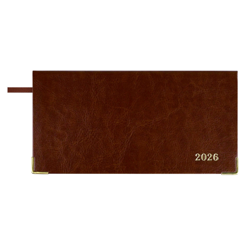Еженедельник датированный 2026 ESCALADA, 170х88 мм, 64 л., арт. 70385/ 40 САРИФ КОРИЧНЕВЫЙ (кожзам: интегральный переплёт, материал обложки: искусственная кожа "Сариф"; декор: металлические уголки, тиснение фольгой; способ крепления блока: ниткошвейн