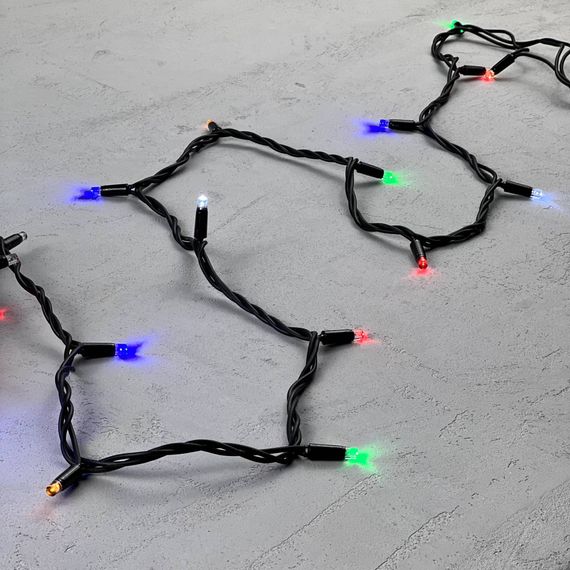 Гирлянда Нить 10 м., Разноцветная с Мерцанием Белого Диода 220В, 75 LED, Провод Черный Каучук, IP65, LTC (LL75BLW-1-2M)