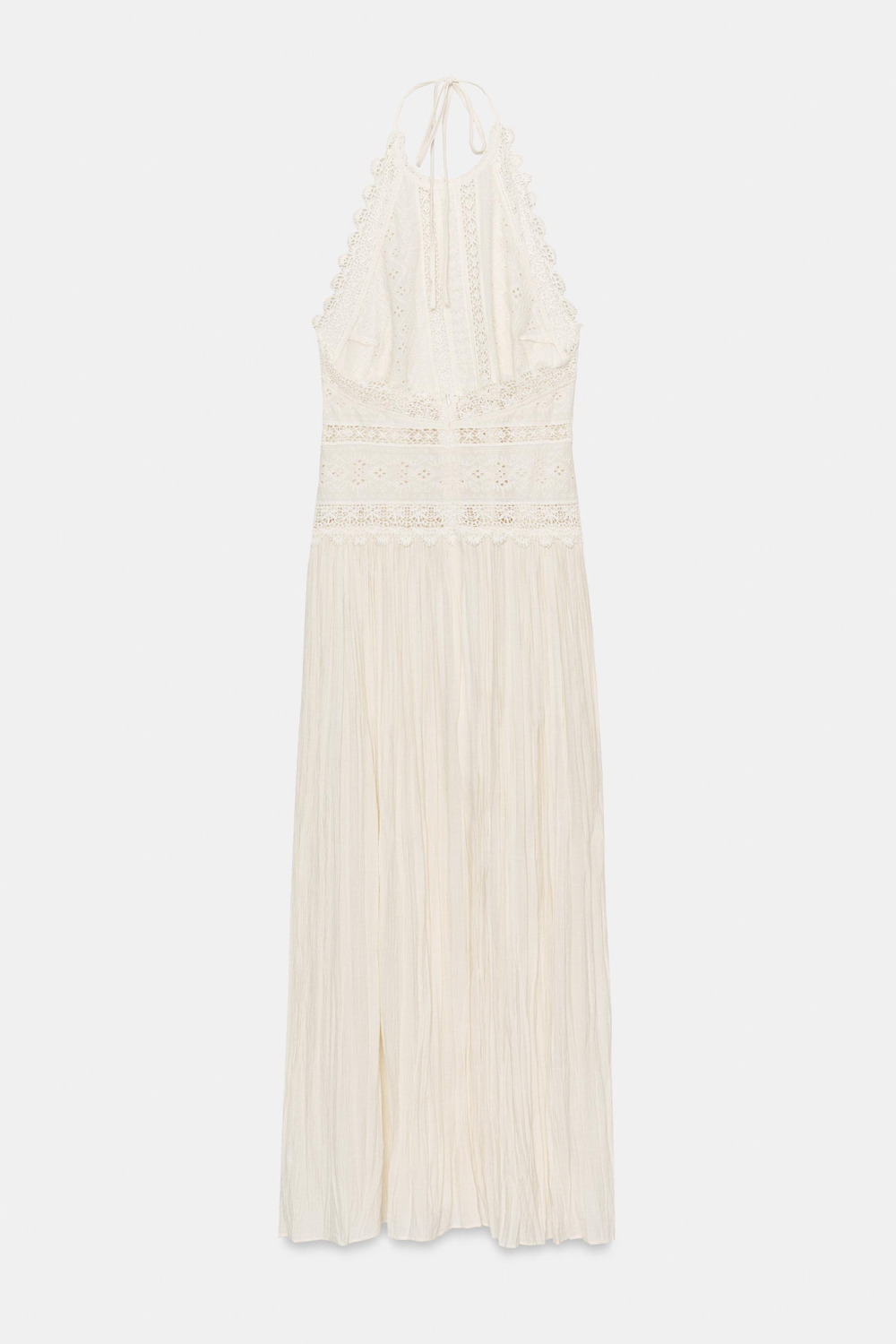 ZARA ПЛАТЬЕ МИДИ С КРУЖЕВОМ — ZW COLLECTION, ЭКРЮ