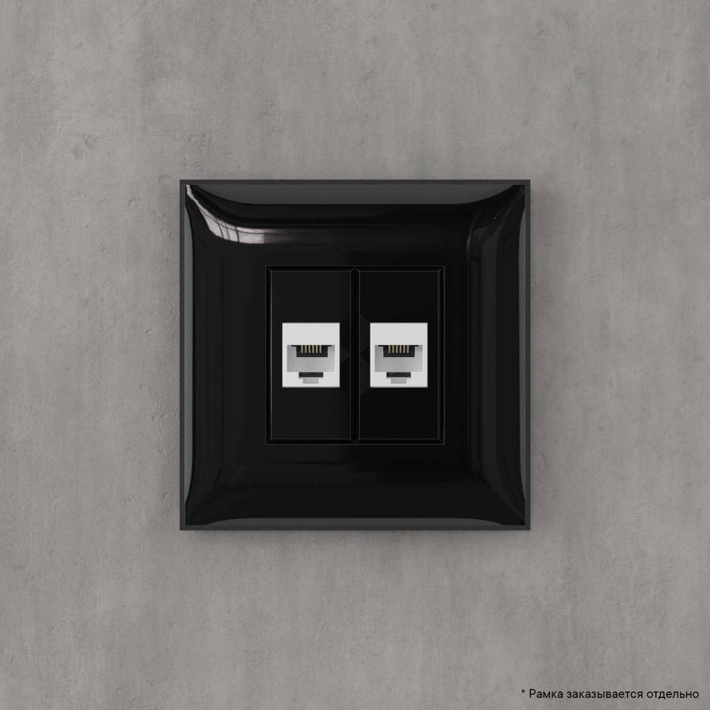Телефонная розетка RJ-12 без шторки в стену двойная, "Avanti", "Черный квадрат"