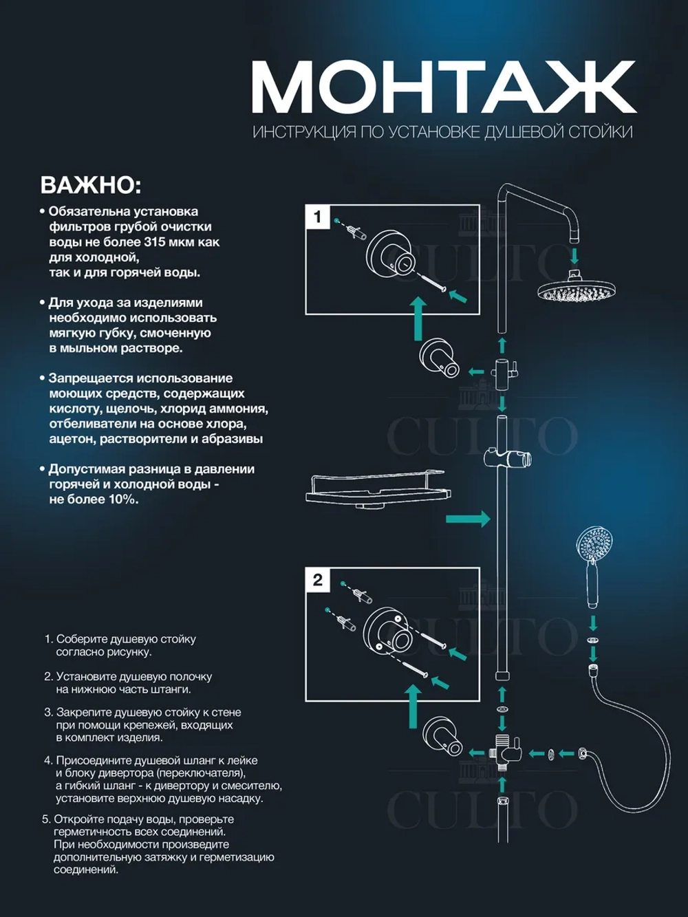Душевая система с тропическим душем и термостатом