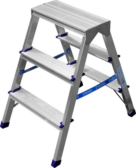 Двухсторонняя стремянка СИБИН 3-х ступенчатая алюминиевая 38825-03
