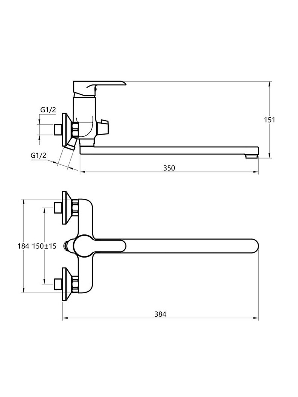 Смеситель для ванны Melodia della vita Metallica картридж 35 мм, длинный излив 350 мм, хром MDV35541