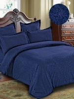 Постельное белье 2,0 полисатин/жаккард Павлайн Laura Евро простыней Синий