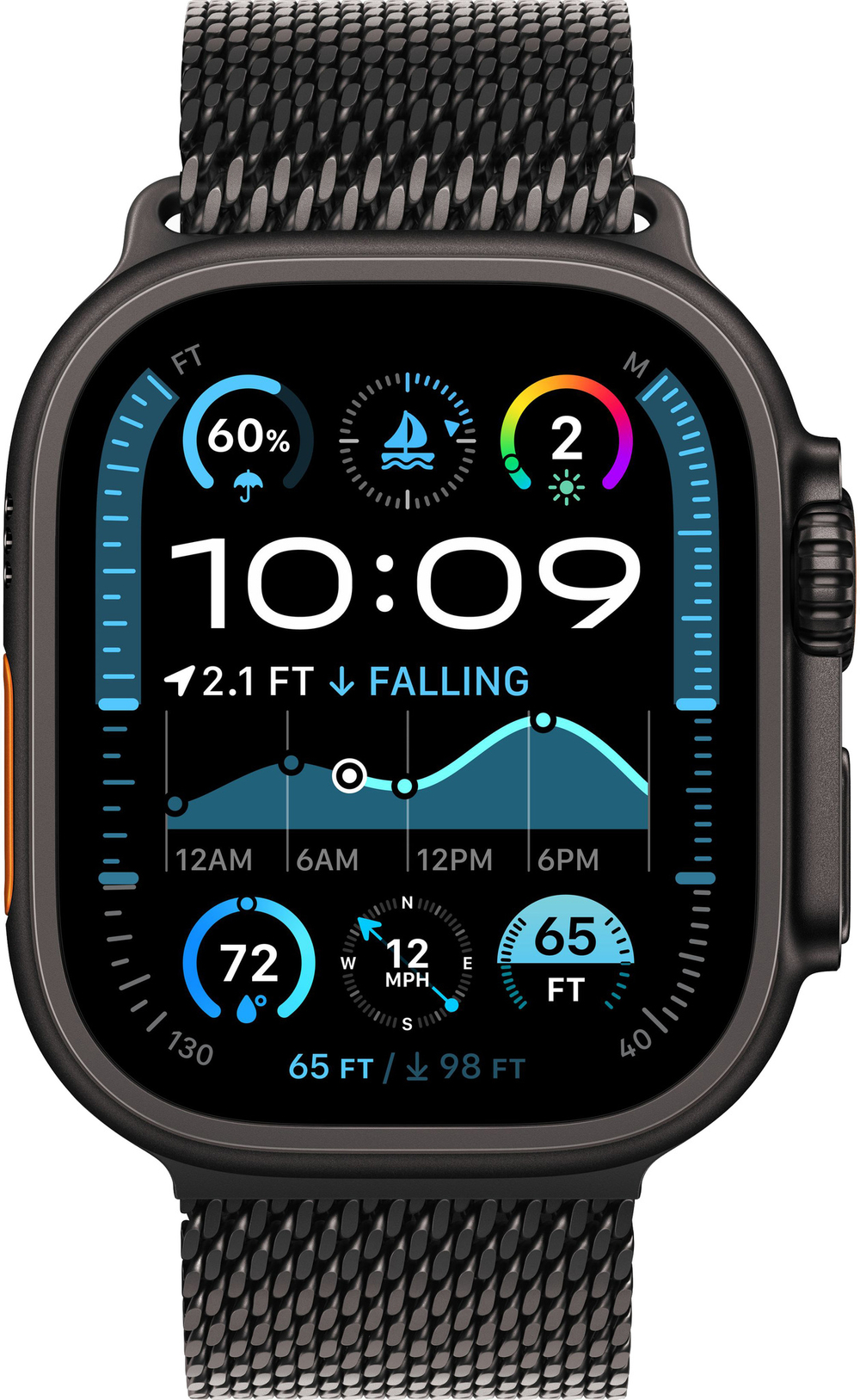 Часы Apple Watch Ultra 2, 49 мм, чёрный титан, миланский сетчатый браслет