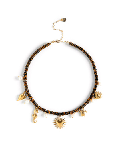 Колье "Mix marine animals" с тигровым глазом Gold