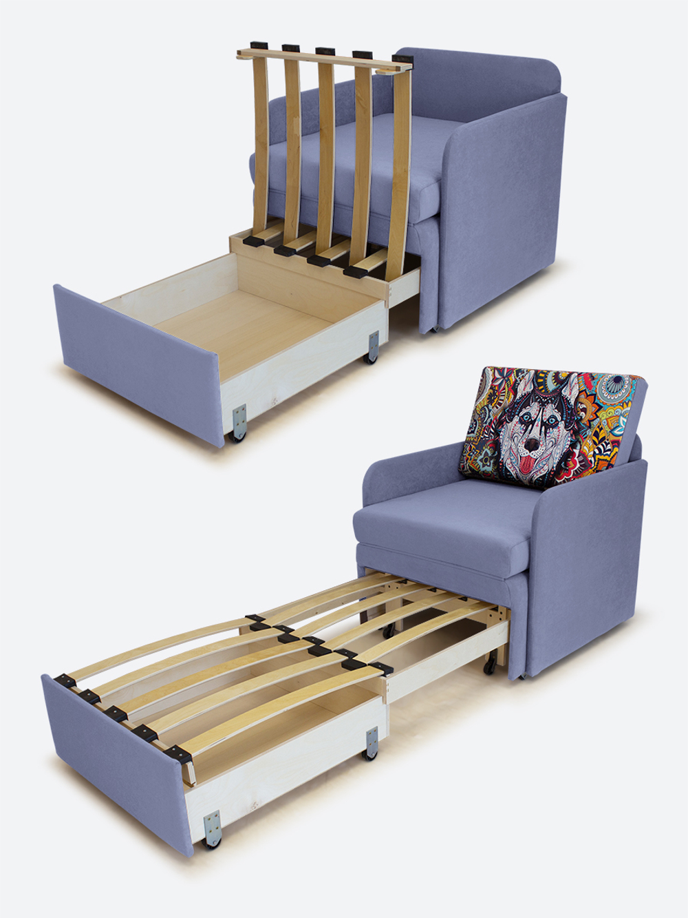 Кресло-кровать "Миник" с подлокотниками, купон Хаски