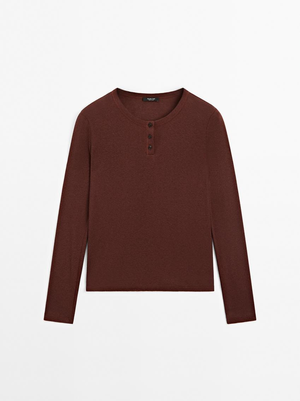 Massimo Dutti Футболка из смесового хлопка, бургундский