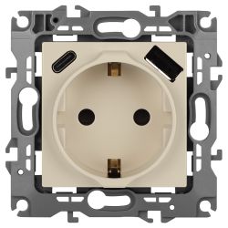 Розетка ЭРА Серия 12 12-4108-02 2P+E 16A-250В со шторками с USB type-A+C 5В-3А слоновая кость | Эра 12