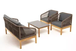 "Канны" лаунж-зона 4-местная из роупа со столиком "Канны" (серый гранит), основание дуб, роуп коричневый