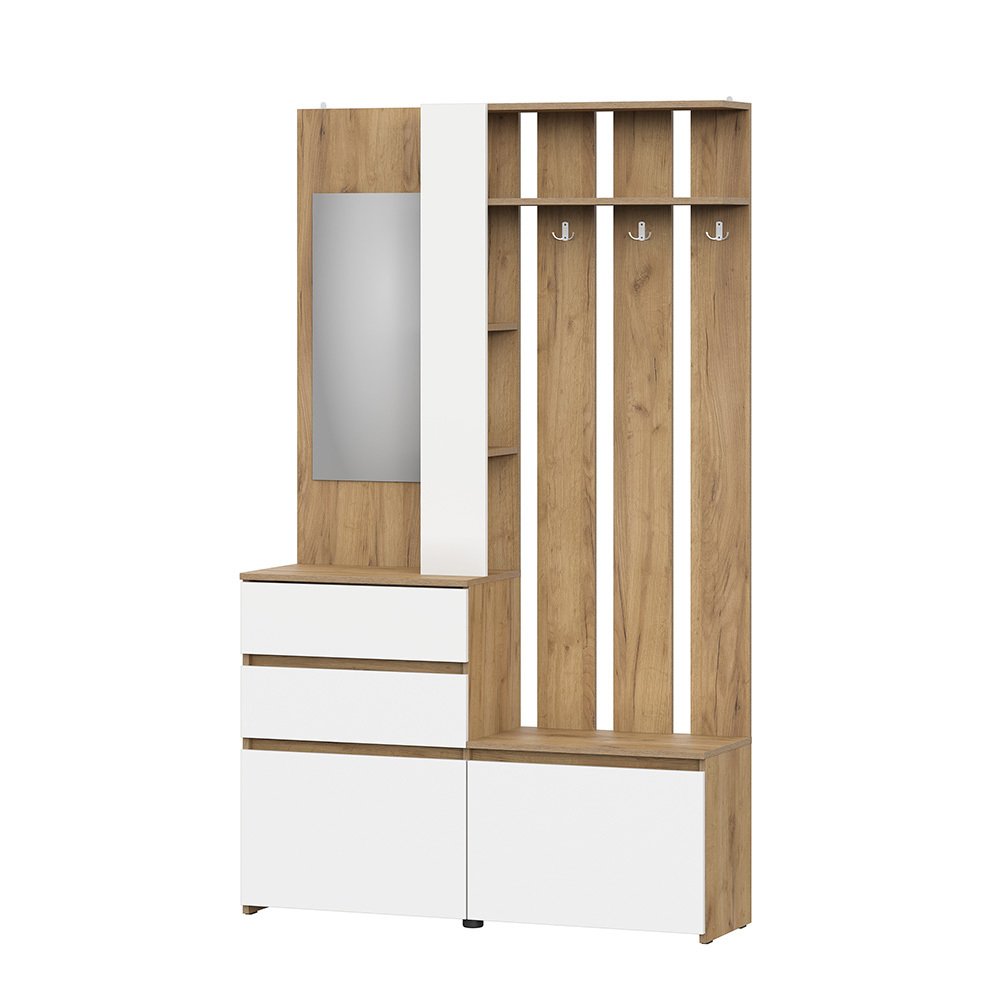 Вешалка с зеркалом Некст 1, Дуб золотой, Белый