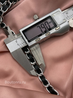 Тесьма цепь серебристая с кожаной черной вставкой