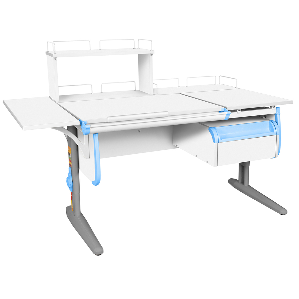Растущая парта с навесной тумбой, задними и боковой полками Дэми СУТ 25-05-Б1Д1 (1500×880 мм)