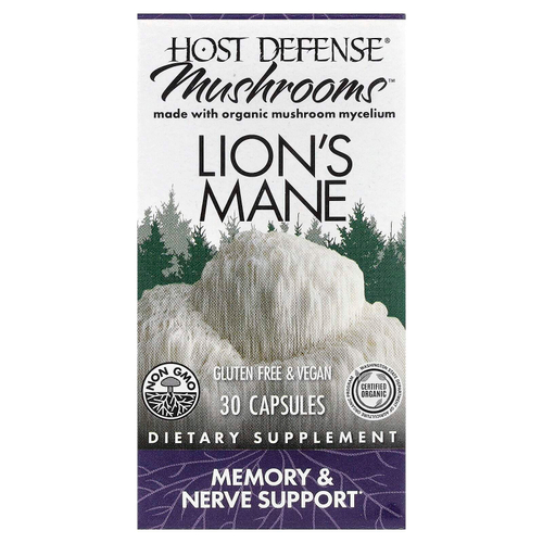 Host Defense, Mushrooms™, ежовик гребенчатый, 30 капсул (0,5 г в 1 капсуле)