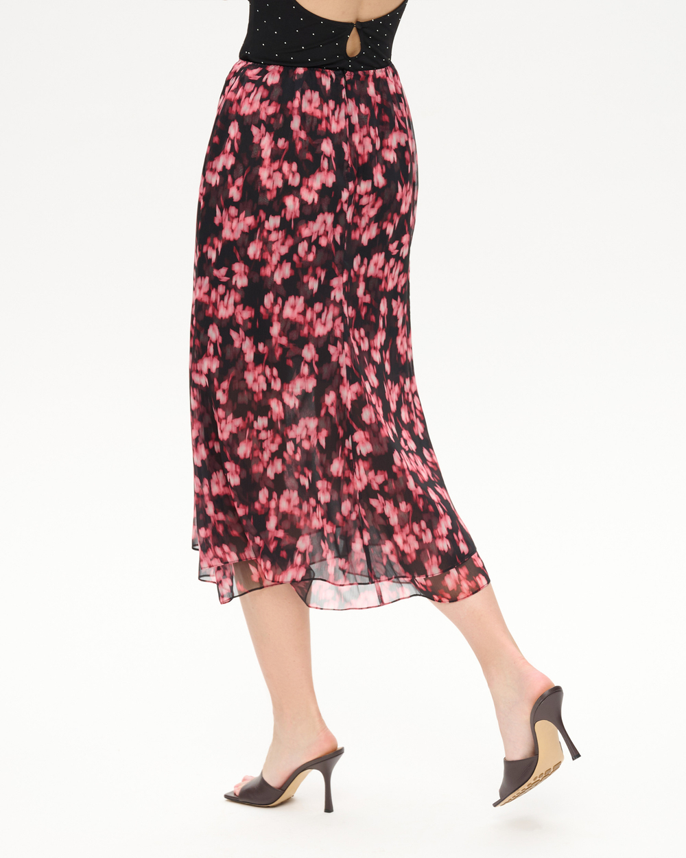 Юбка двухслойная миди из принтованного шифона