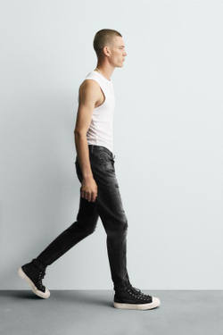 ZARA ДЖИНСЫ SKINNY FIT С ДЫРАМИ, УГОЛЬНЫЙ