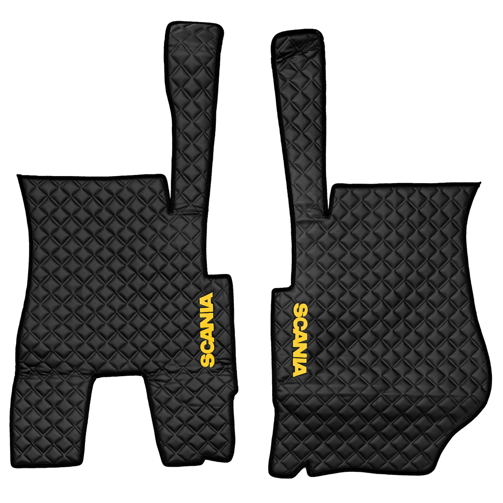 Ковры SCANIA 5 серии Р (автомат) (экокожа, черный, черный кант, желтая вышивка)