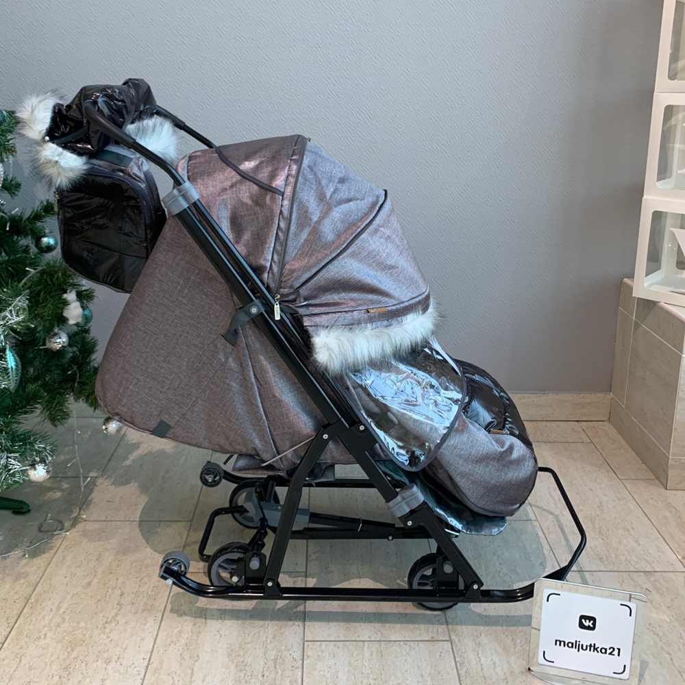 Санки - коляска Galaxy NOVA Сатин серо-коричневый арт. GGGСК