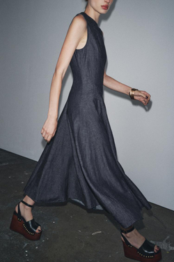 ZARA ДЖИНСОВОЕ ПЛАТЬЕ МИДИ — ZW COLLECTION, ТЕМНЫЙ ИНДИГО