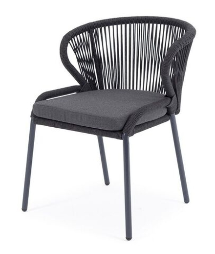 "Милан" стул плетеный из роупа, каркас алюминий темно-серый (RAL7024) шагрень, роуп темно-серый круглый, ткань темно-серая 019