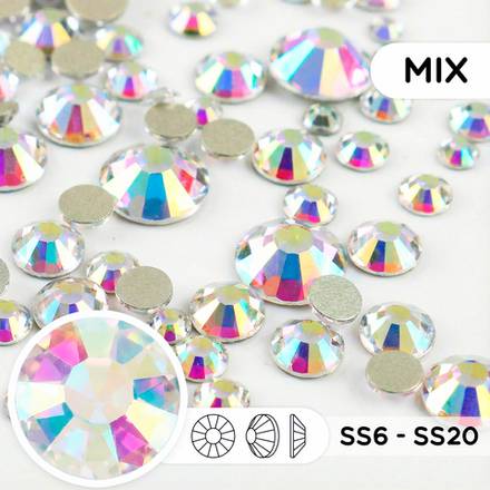 Стразы холодной фиксации из стекла, микс размеров SS6–SS20, Crystal AB