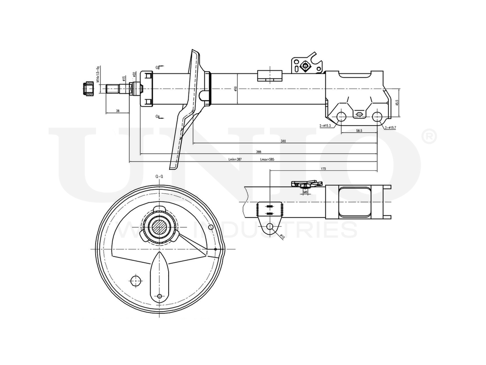 Амортизатор газовый передней подвески левый UNIO SAB-10320