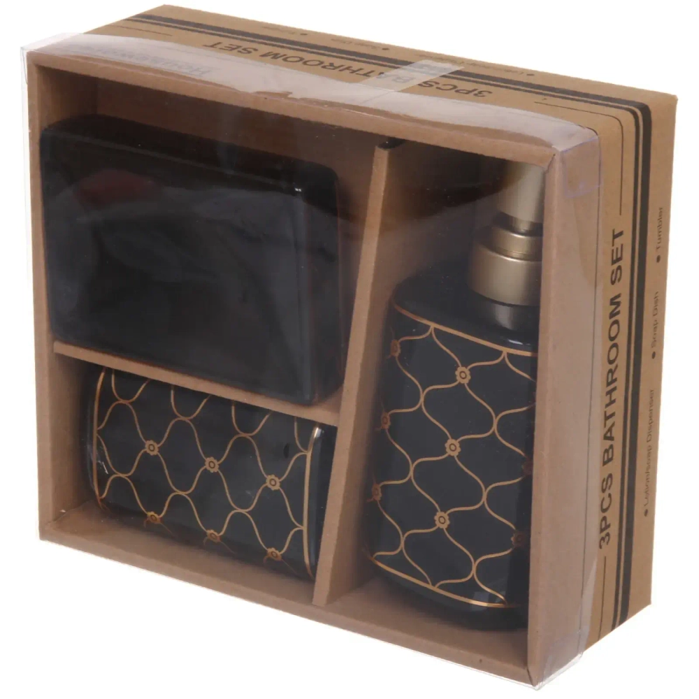 Набор для ванной из 3-х предметов керамический «Ампир» черный