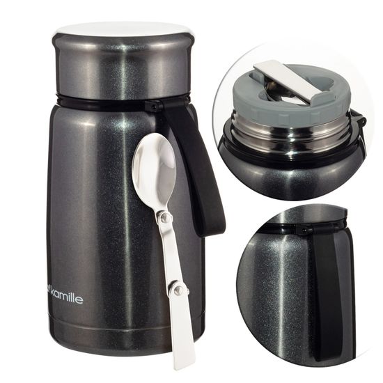 Термос пищевой 800 мл. Kamille KM 2148 из нержавеющей стали с ложкой и ремешком