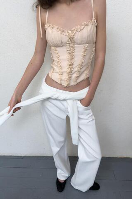 ZARA ТОП-КОРСЕТ С ВОЛАНАМИ, КРЕМОВЫЙ