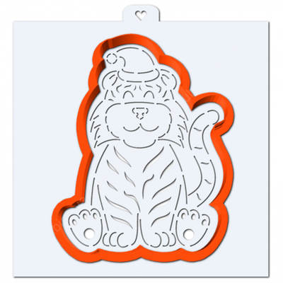 Тигр в колпаке. Форма для пряников с трафаретом. ZTF (Трафарет+форма)