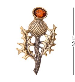 AM-3491 Брошь «Репей Чертополох» (латунь, янтарь)