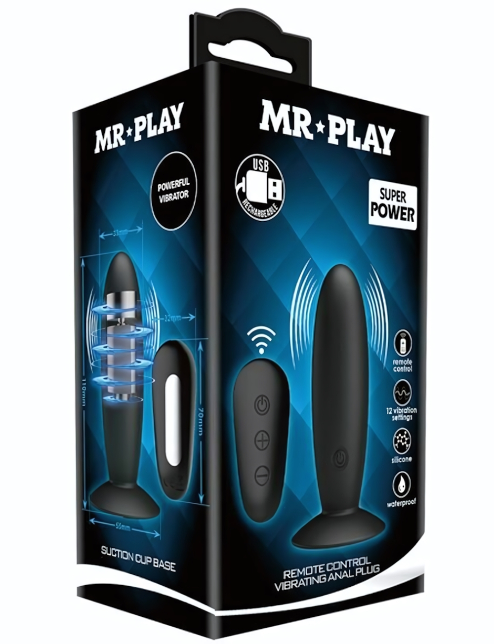 Черная анальная вибропробка Mr.Play с пультом - 11 см. (Цвет: черный)