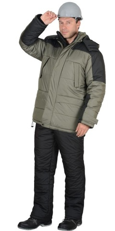 Костюм оливковый с черным куртка, брюки